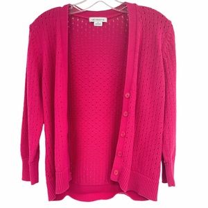 Liz Claiborne Cut Out Button Up Sweater Cardigan Hot Pink Size Large